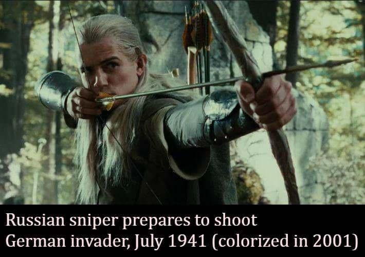 not legolas - Russian sniper prepares to shoot German invader, colorized in 2001