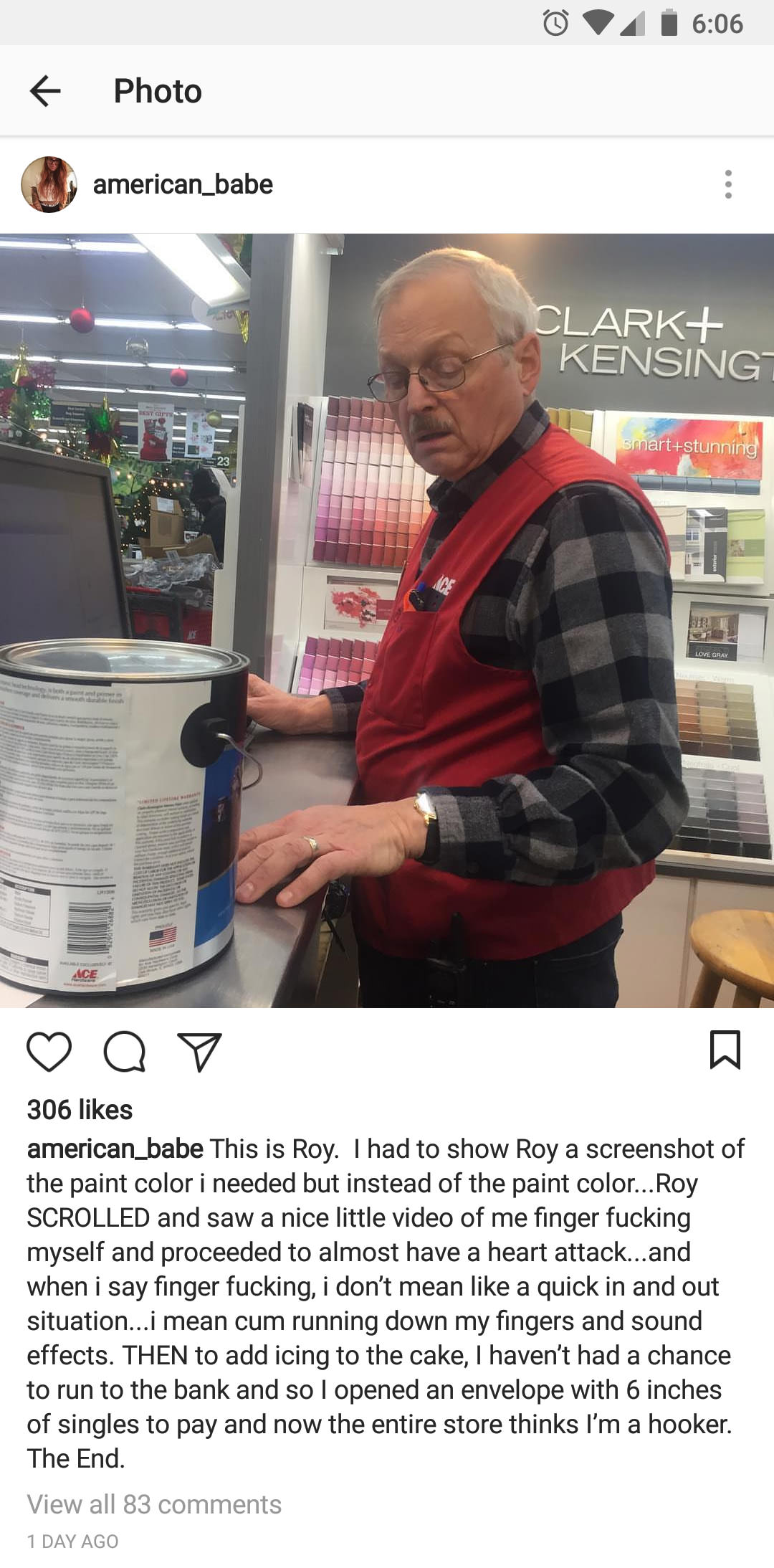 V4 Photo american_babe Clark Kensingt smartstunning Love Gray Be Ace Q V 306 american_babe This is Roy. I had to show Roy a screenshot of the paint color i needed but instead of the paint color... Roy Scrolled and saw a nice little video of me finger…