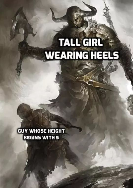david and goliath concept art - Tall Girl Wearing Heels Guy Whose Height Begins With 5