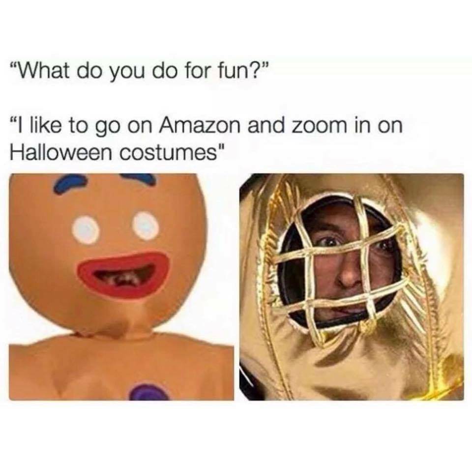 zooming in on amazon costumes - "What do you do for fun?" "I to go on Amazon and zoom in on Halloween costumes"