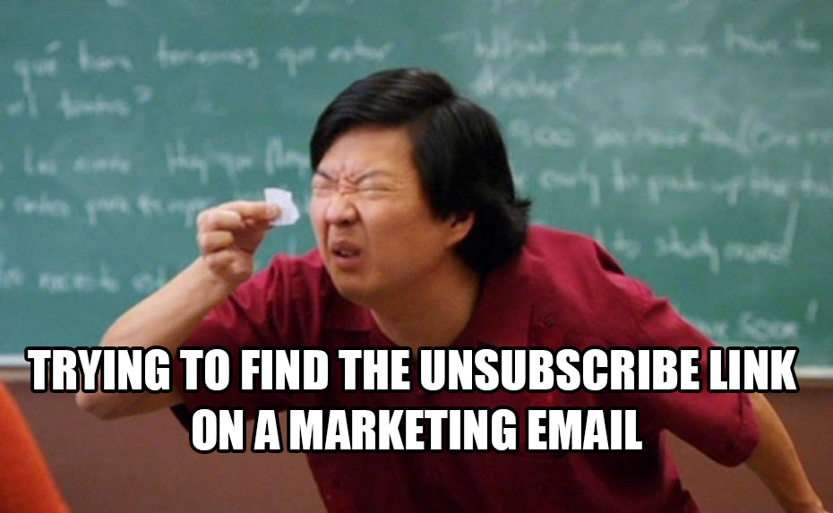 asian squinting meme - saks paken Trying To Find The Unsubscribe Link On A Marketing Email