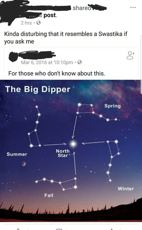 big dipper swastika - d. post. 2 hrs. Kinda disturbing that it resembles a Swastika if you ask me at pm. For those who don't know about this. The Big Dipper Spring Summer North Star Winter Fall