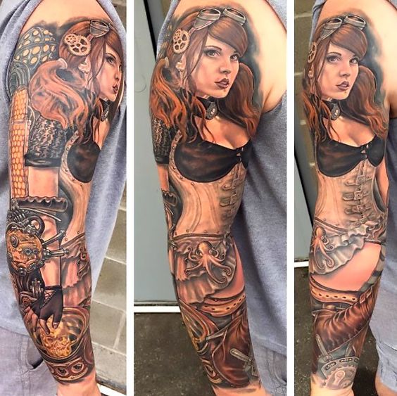 pin up girl sleeve tattoo