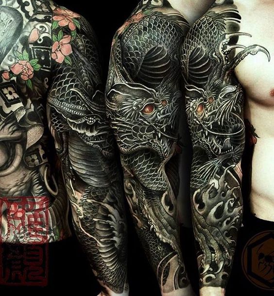 dragon full sleeve tattoo - Wa