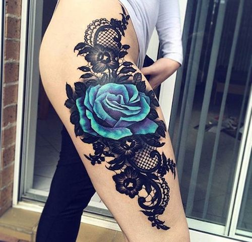blue rose lace tattoo