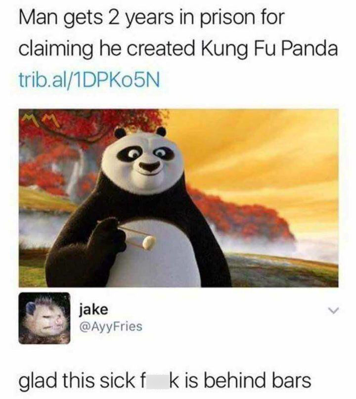 man gets 2 years in prison kung fu panda - Man gets 2 years in prison for claiming he created Kung Fu Panda trib.al1DPK05N jake jake glad this sick f k is behind bars