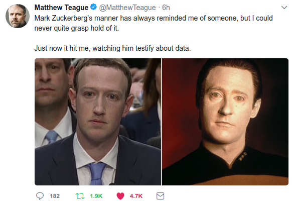 mark zuckerberg area 51 meme - Matthew Teague Teague 6h Mark Zuckerberg's manner has always reminded me of someone, but I could never quite grasp hold of it. Just now it hit me, watching him testify about data. 1822