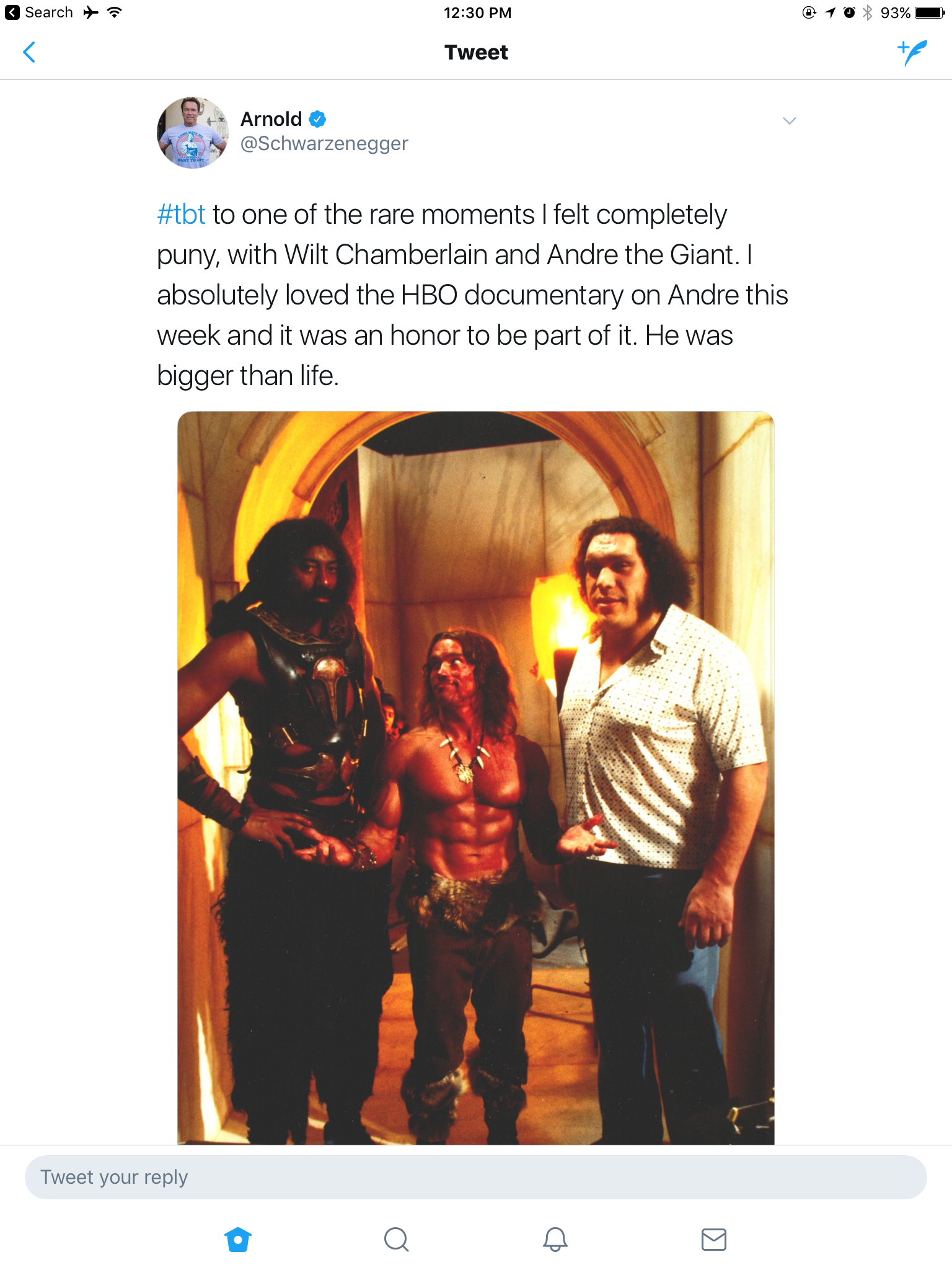 andre the giant arnold schwarzenegger wilt chamberlain - 1230 Pm Tweet Arnold Schwarzenegger to one of the rare moments I felt completely puny, with Wilt Chamberlain and Andre the Giant. absolutely loved the Hbo documentary on Andre this week and it was a
