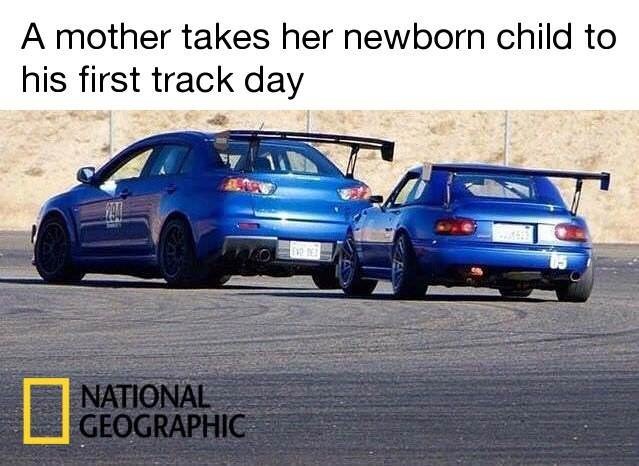 car memes - A mother takes her newborn child to his first track day L National Geographic