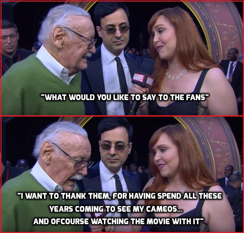 funny stan lee - "What Would You To Say To The Fans "I Want To Thank Them, For Having Spend All These Years Coming To See My Cameos.... And Ofcourse Watching The Movie With It