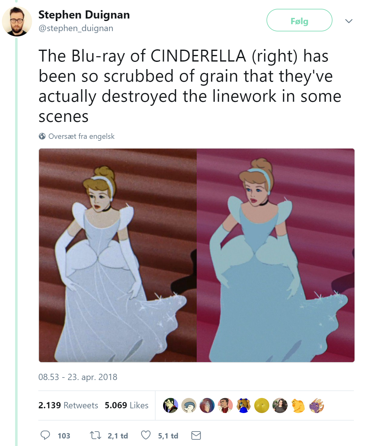 blu ray cinderella linework - Stephen Duignan stephen_duignan Poly The Bluray of Cinderella right has been so scrubbed of grain that they've actually destroyed the linework in some scenes Overset fra engelsk 08.53 23. apr. 2018 2.139 5.069 103 17 2.10 900