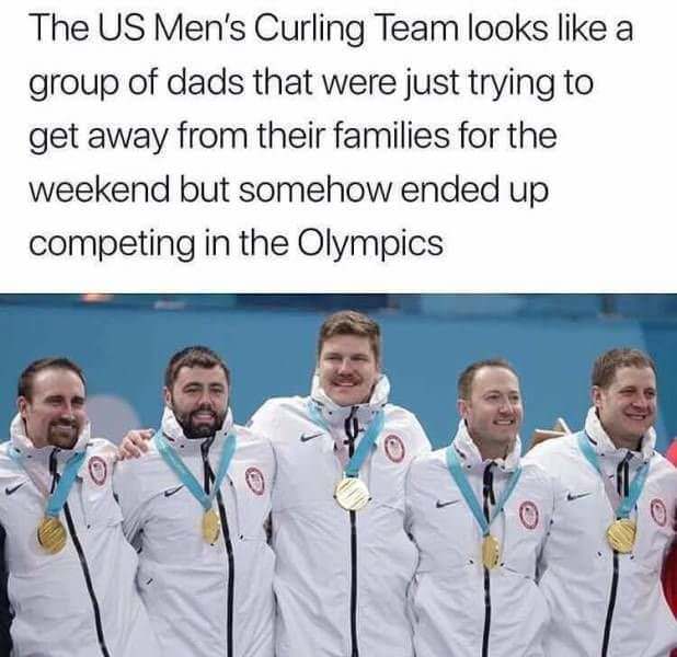 men's curling team - The Us Men's Curling Team looks a group of dads that were just trying to get away from their families for the weekend but somehow ended up competing in the Olympics