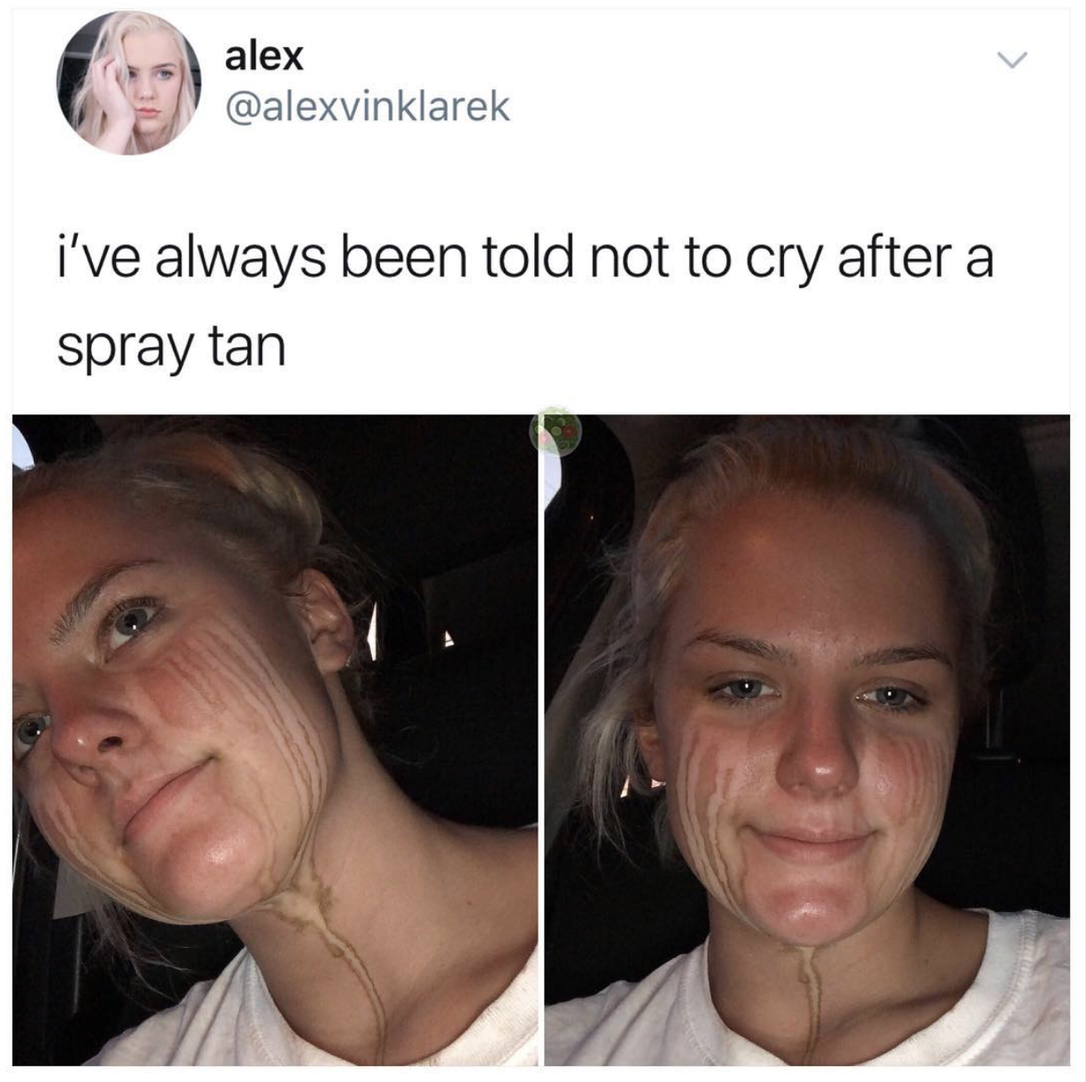 Bad spray tan meme