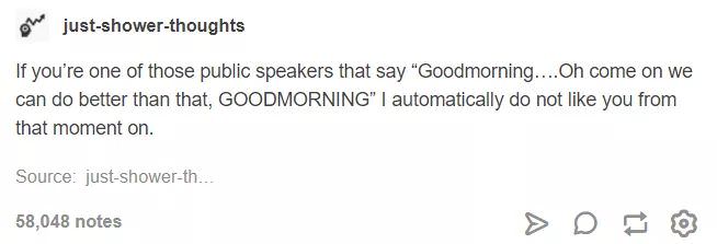 Tumblr post about annoying public speakers