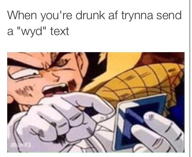 vegeta facebook meme - When you're drunk af trynna send a "wyd" text
