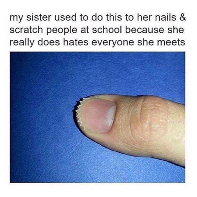 razor nail - my sister used to do this to her nails & scratch people at school because she really does hates everyone she meets