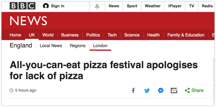 r facepalm - Sign in News Sport Weather iPlayer Tv Radio Bbc News Home Uk World Business Politics Tech Science Health Family & Education E England Local News Regions London Allyoucaneat pizza festival apologises for lack of pizza 5 hours ago V