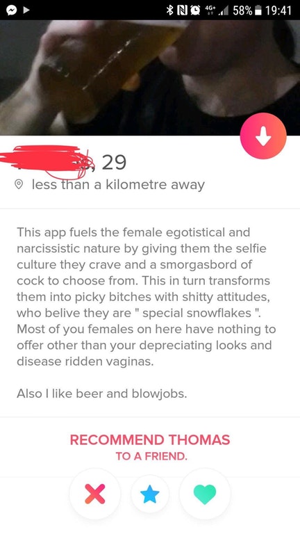 app fuels the female egotistical - N 464 58% 28, 29 less than a kilometre away This app fuels the female egotistical and narcissistic nature by giving them the selfie culture they crave and a smorgasbord of cock to choose from. This in turn transforms the