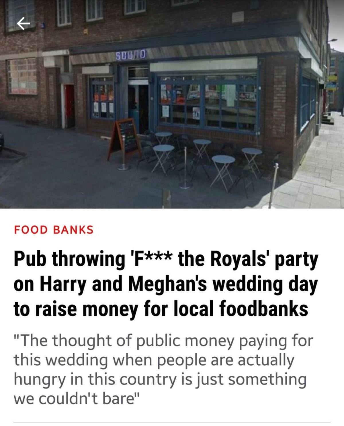 pub throwing anti royal's party