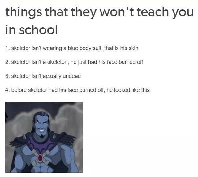 funny list of things they don't teach you at school about Skelator