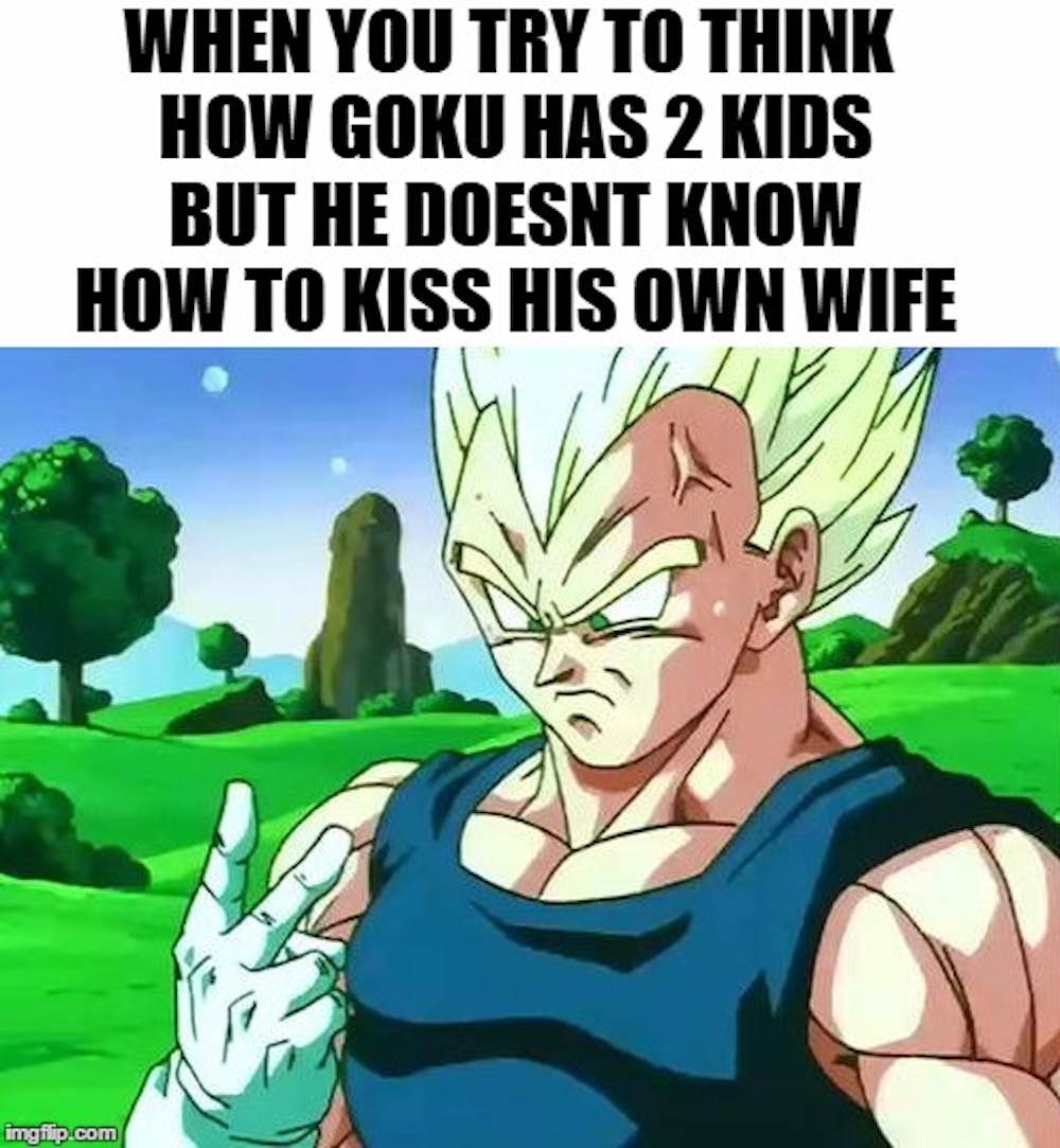 dragon ball super funny memes - When You Try To Think How Goku Has 2 Kids But He Doesnt Know How To Kiss His Own Wife imgflip.com