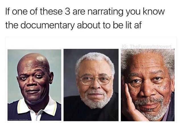 Meme - If one of these 3 are narrating you know the documentary about to be lit af Ig The Runnmintrovert