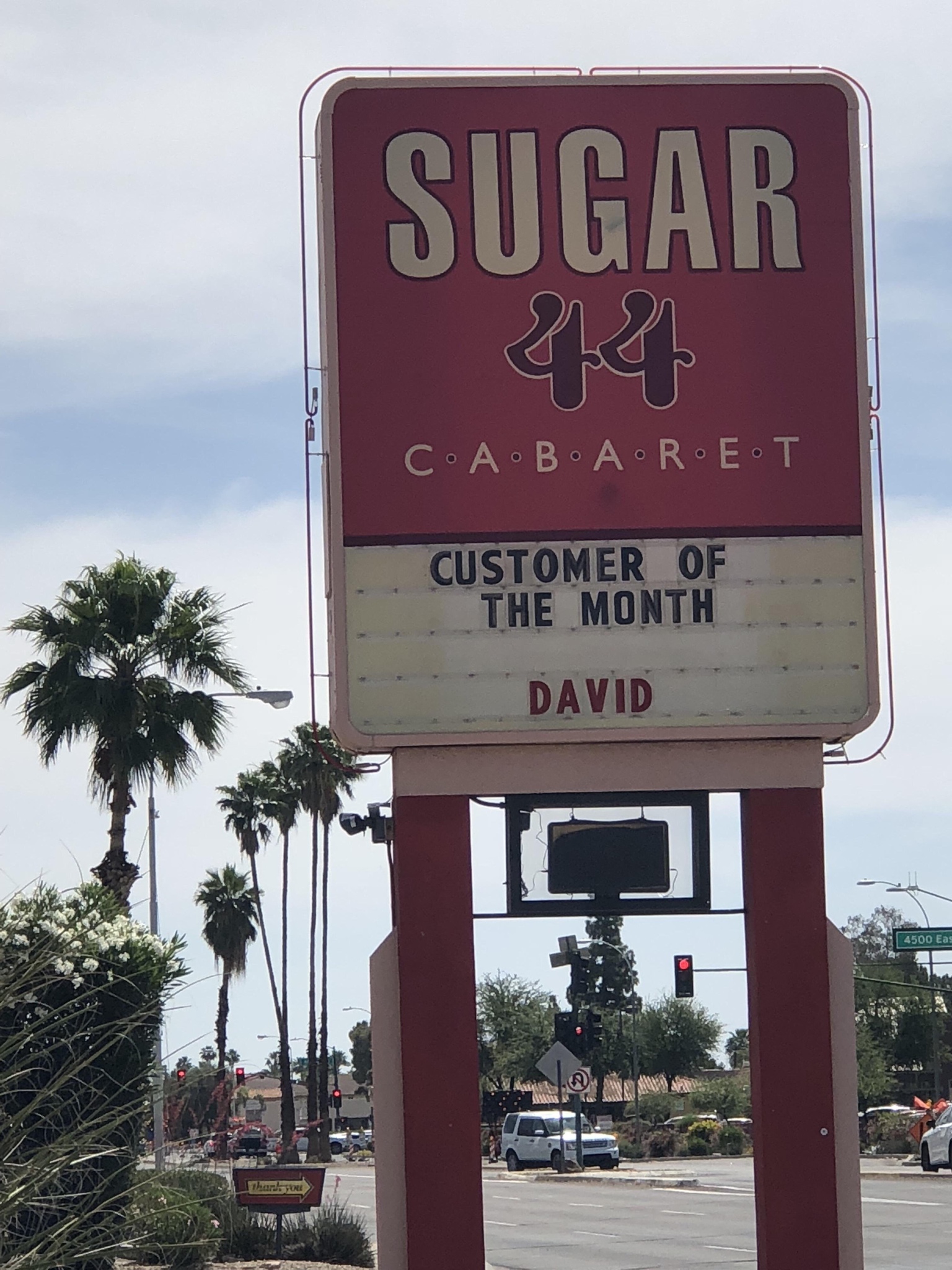 street sign - Sugar Cabaret Customer Of The Month David