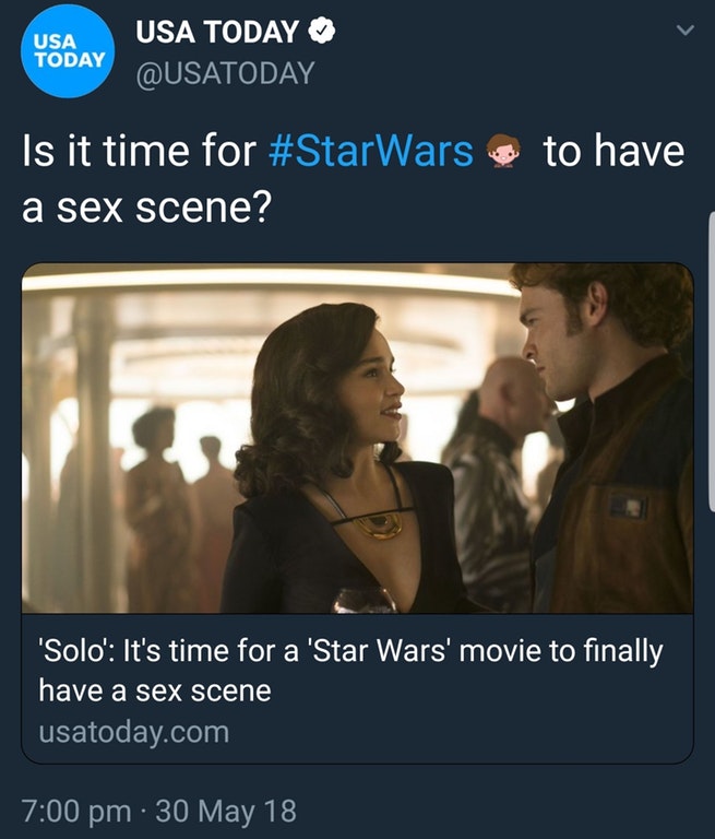 solo a star wars story emilia - Usa Today Usa Today to have Is it time for a sex scene? Solo' It's time for a 'Star Wars' movie to finally have a sex scene usatoday.com 30 May 18
