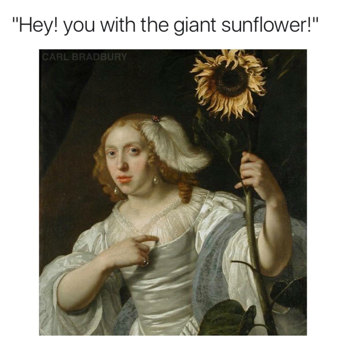 giant sunflower meme - "Hey! you with the giant sunflower!" Carl Bradbury