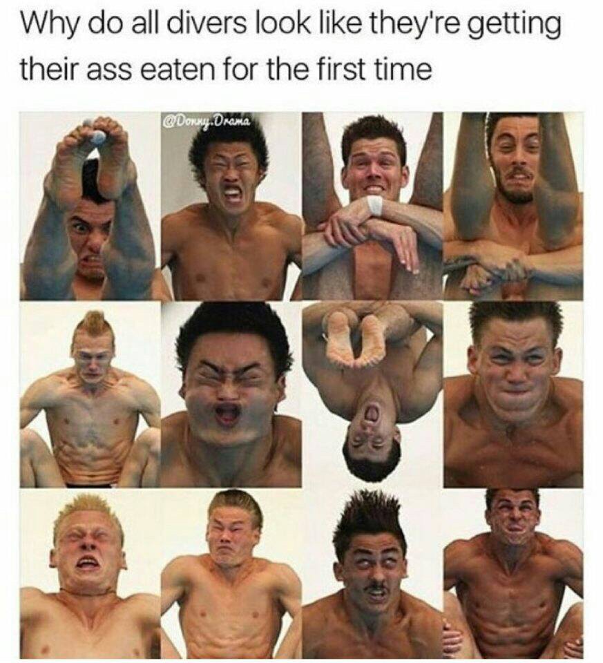 facial expression - Why do all divers look they're getting their ass eaten for the first time .Drama Se