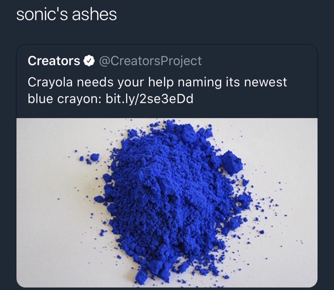 new crayola color 2017 - sonic's ashes Creators ~ Project Crayola needs your help naming its newest blue crayon bit.ly2se3eDd