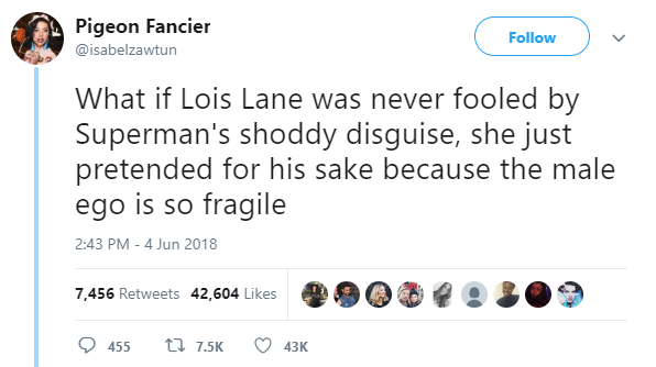 cringe suggestion that Lois Lane knew Superman was Clark Kent but didn't want to bruise his ego
