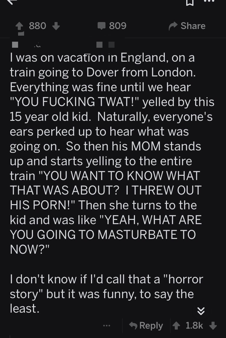cringe story of mom embarrassing kid on the train for erasing his porn