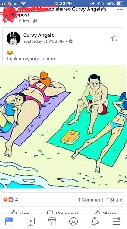 webcomic of man who can use his wife's massive ass as a pillow at the beach, while the guy with the hot wife can't