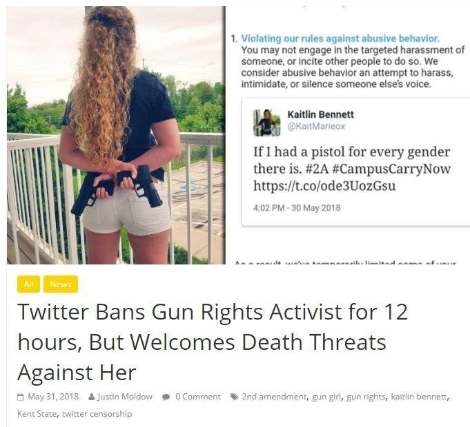 twitter cringe of a girl who got banned for posting gun photos, but Twitter did not ban the death threats that were directed at her