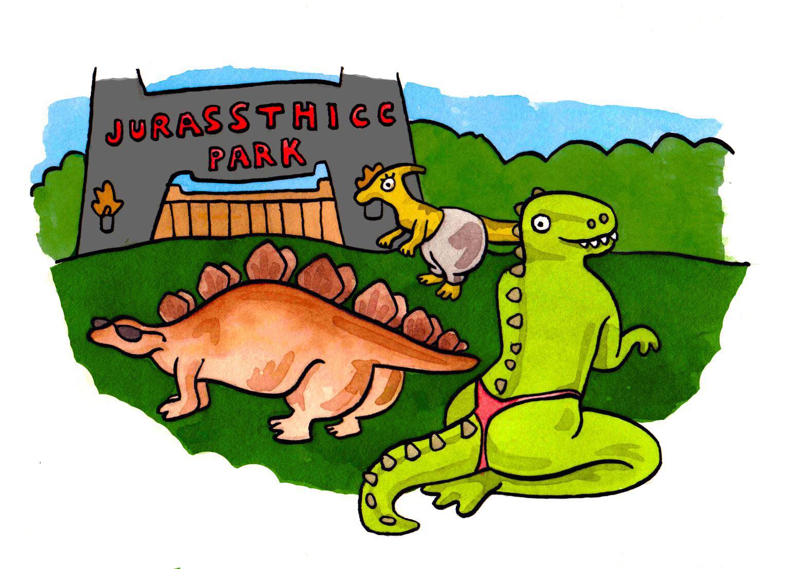 funny cartoon of jurassthicc park