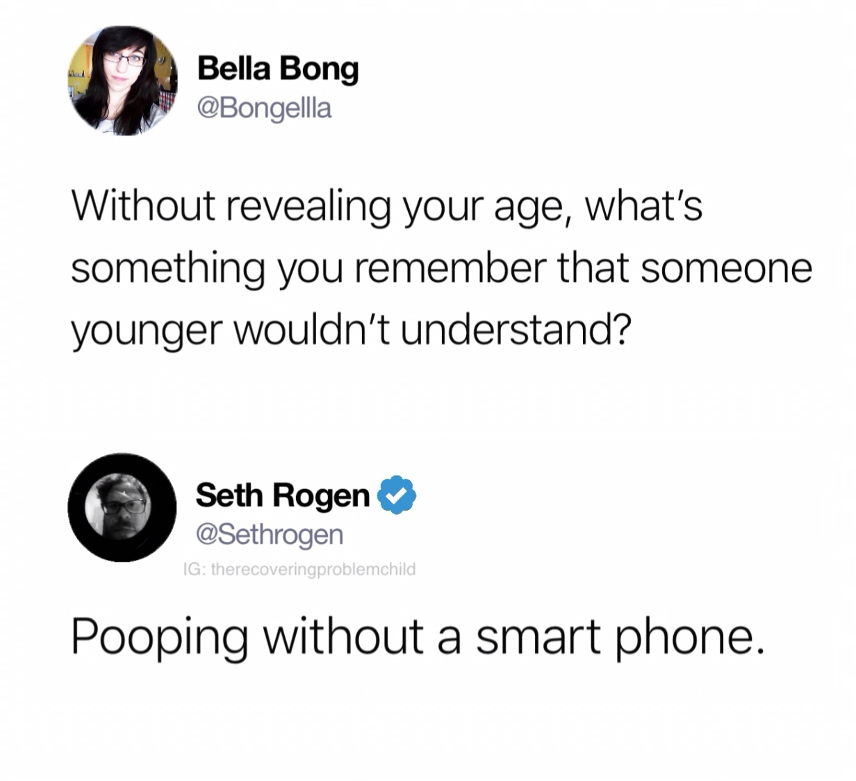 Seth Rogan tweets out joke about pooping without a smartphone as something that younger people wouldn't understand