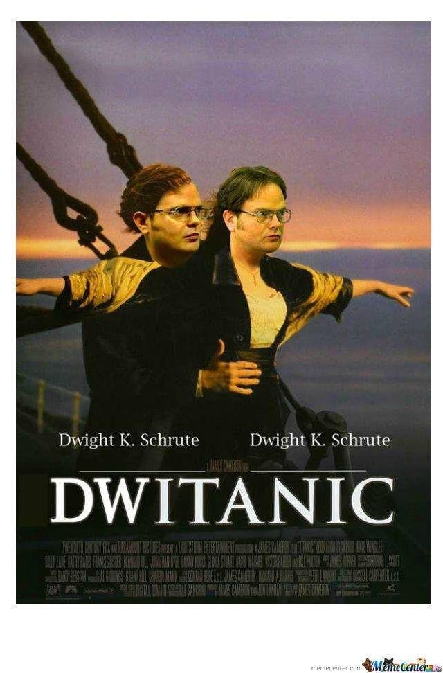funny movie poster version of titanic but with all Dwights from The Office