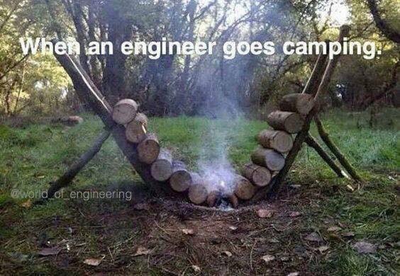 funny picture of what an engineer does when he goes camping