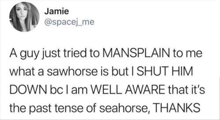 cringe comment of woman who confused sawhorse and seahorse