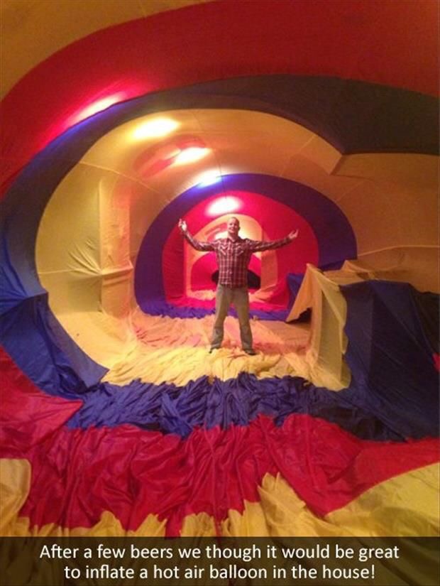 funny picture of a hot air balloon being inflated inside a house