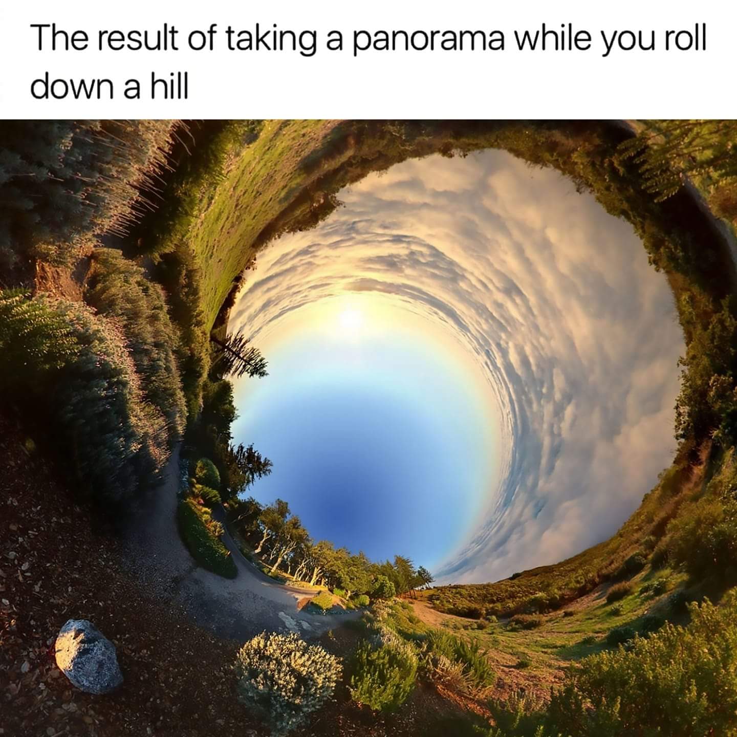 panorama while rolling down a hill - The result of taking a panorama while you roll down a hill