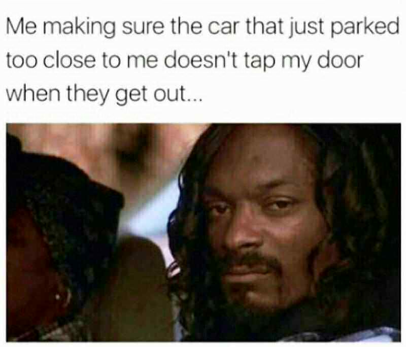 snoop dog meme about giving dirty looks to people who park too close to me just to make sure they don't ding my door