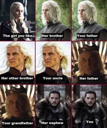 game of thrones meme deconstructing the relations between Daenerys and Jon Snow