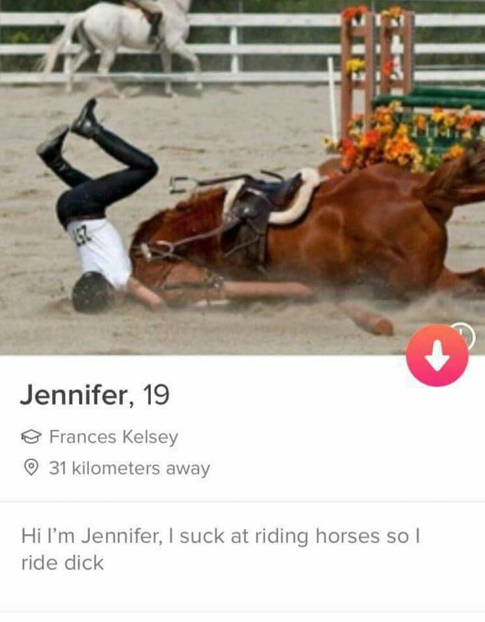 tinder of girl who can't ride horses