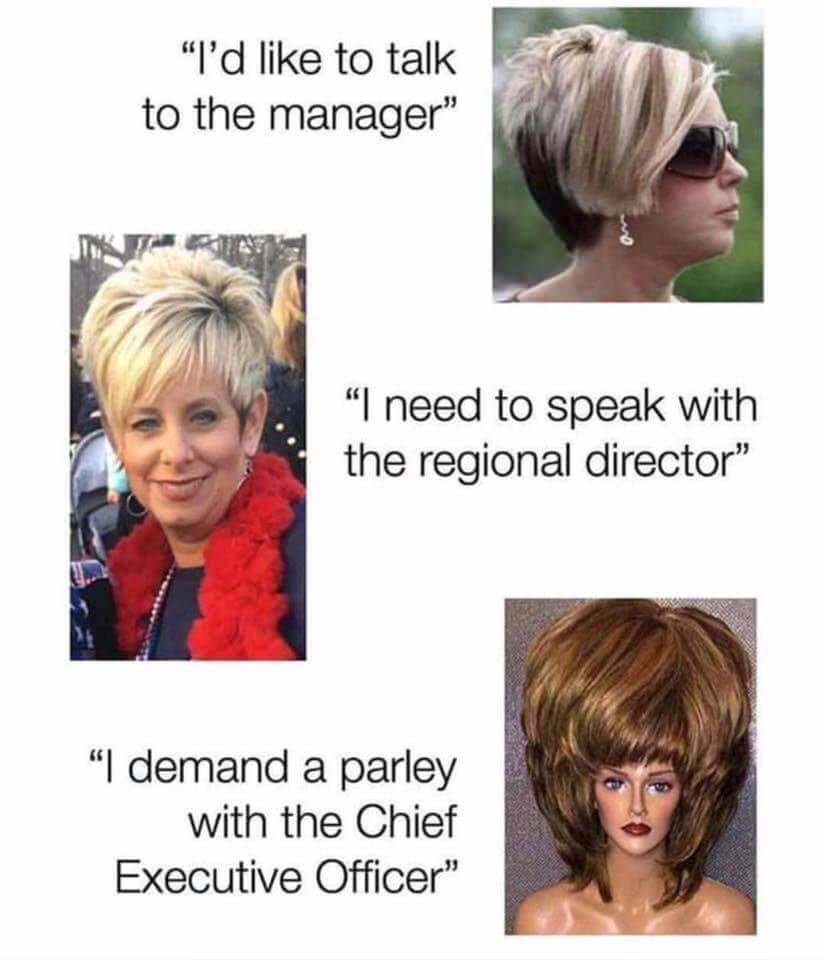 can i speak to the manager meme - "I'd to talk to the manager" I need to speak with the regional director" "I demand a parley with the Chief Executive Officer"