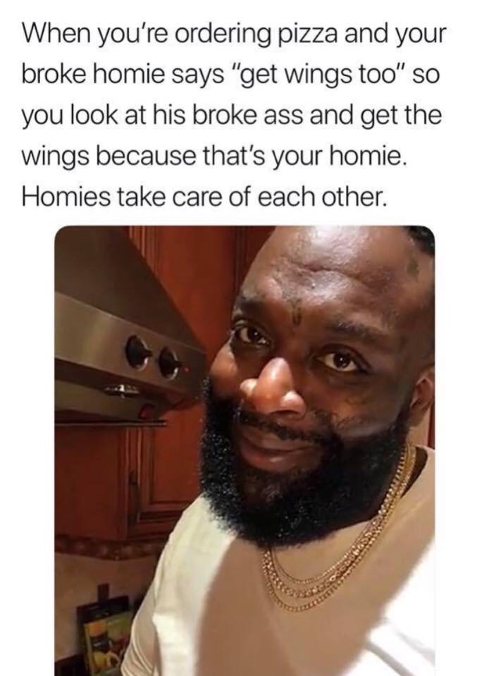 wholesome meme about ordering your broke ass friends some wings