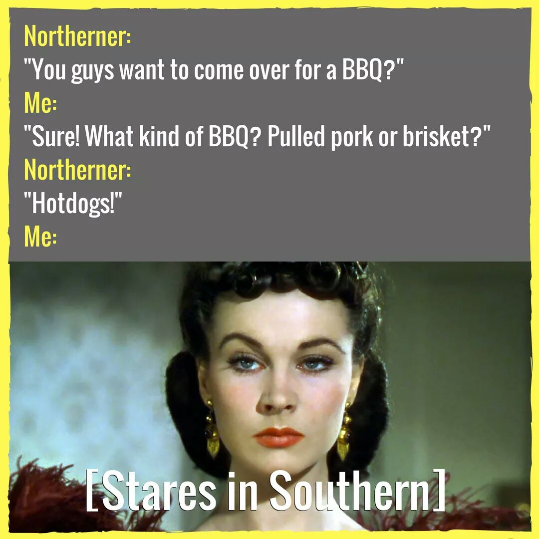 Stares in Southern meme about bbq from hotdogs