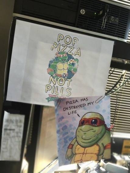 Teenage Mutant Ninja Turtles pizza not pills meme