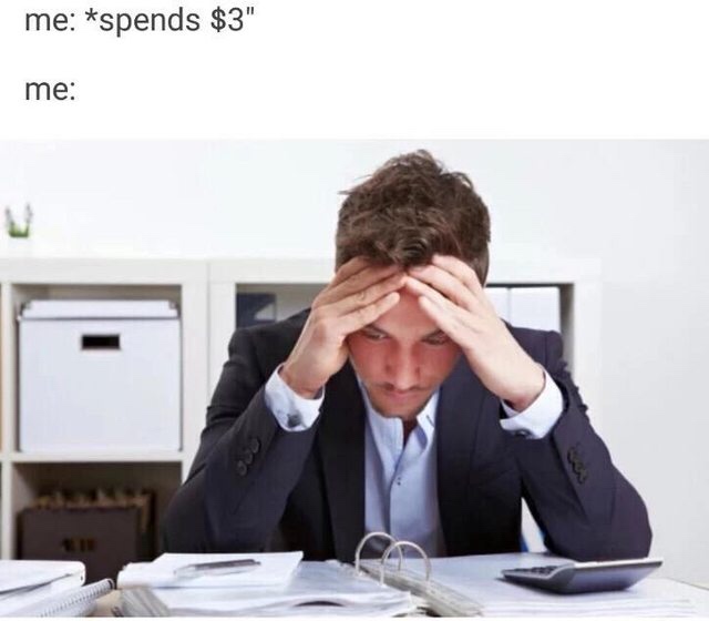 me spends $3" me
